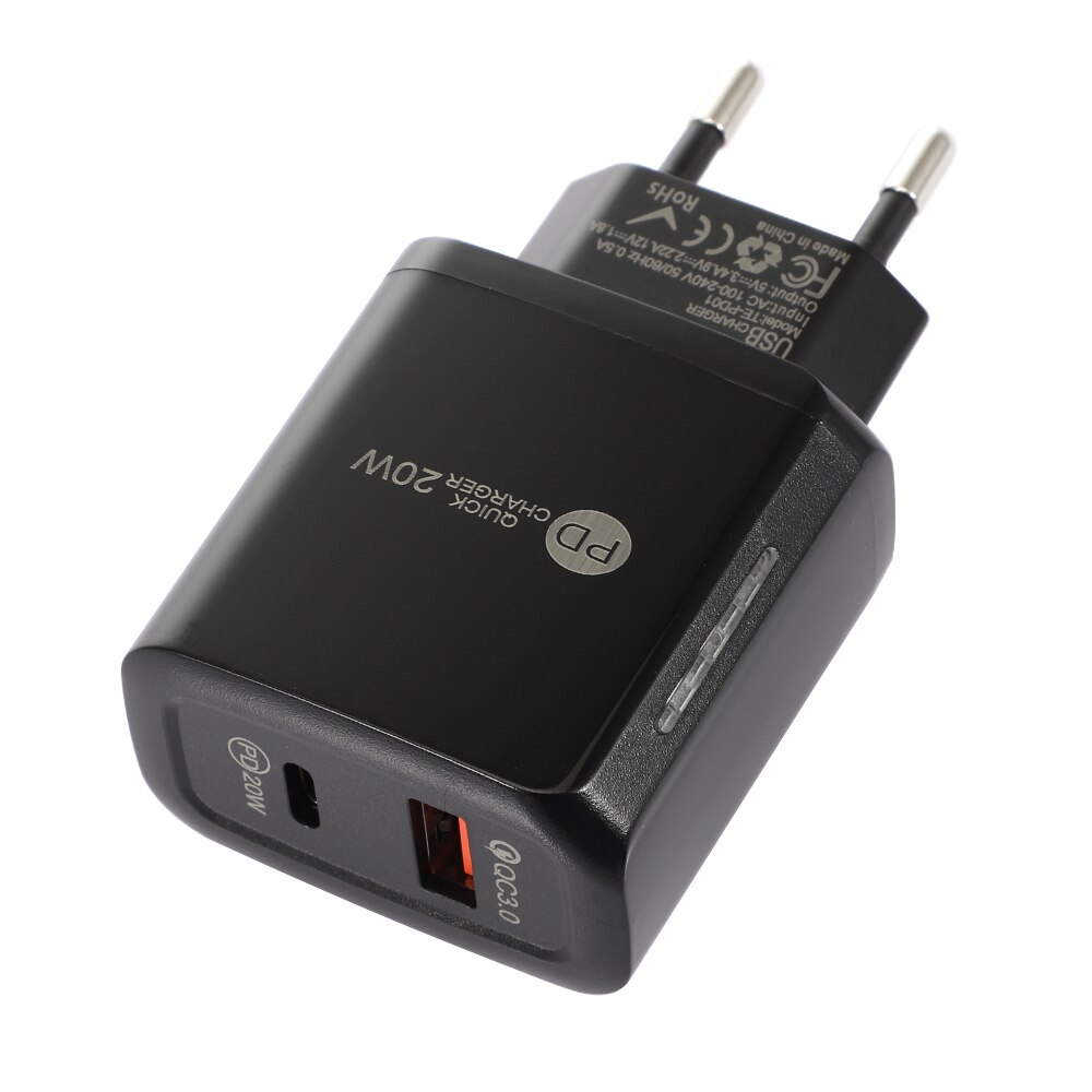 20w- usb-ladegerät, schnellladefunktion für mobiltelefone, standard-reiseladegerät mit us-/eu-stecker, netzteil für iphone, samsung, huawei und lg: Eu-stecker schwarz