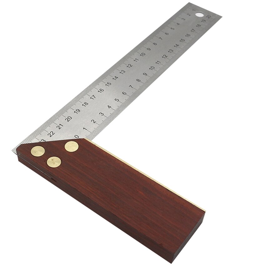 Regla de buscador de ángulo de acero inoxidable de 25cm con mango de caoba, regla de ángulo de 90 grados, herramienta de medición de ángulo cuadrado para carpinteros