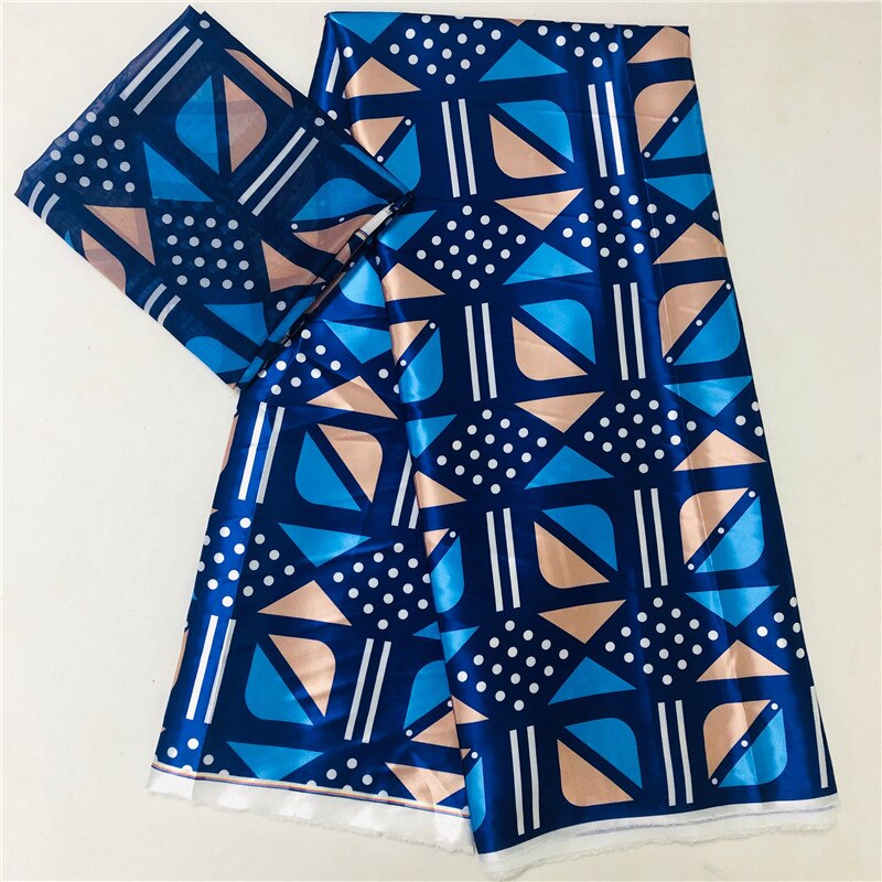 Suave tejido Ankara satinado y cera de seda tejido de seda estampado africano 2 yardas gasa a juego 4 yardas tela de seda satinada