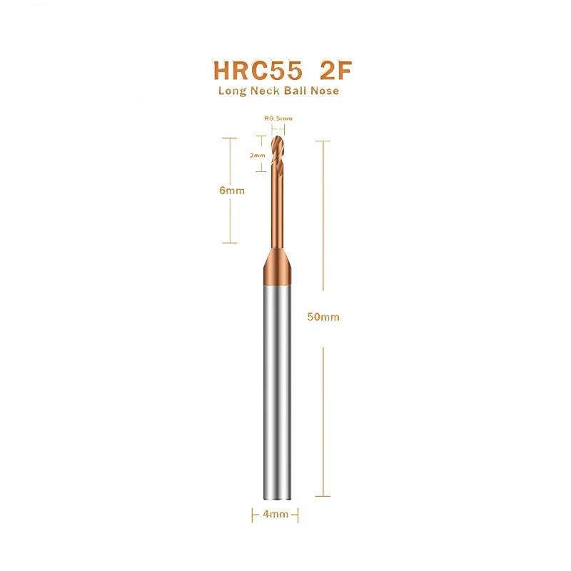 Fresadora de extremo de bola HRC55, fresa de extremo de punta de bola Extra larga, herramientas de carpintería de 2 flautas, mecanizado de acabado CNC: 3.175*2*6 / 35mm