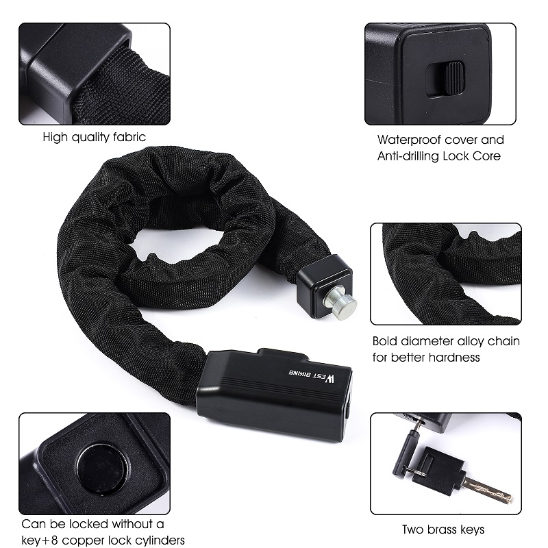 WEST BIKING – serrure à chaîne de vélo, Portable, antivol, haute sécurité, pour vtt, VTT, avec 2 clés, pour Scooter, vélo électrique