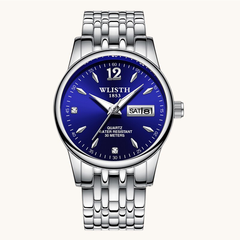 Wlisth Paar Horloge Eenvoudige Kleine Verse Casual Quartz Vrouwelijke Horloge Lichtgevende Mannen Horloge Waterdicht Trend Vrouwen Horloge: Men Blue