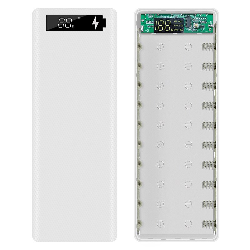 DIY Powerbank Case - Dual USB 10x18650 Batterijhouder - Digitale Display Snellader: Wit