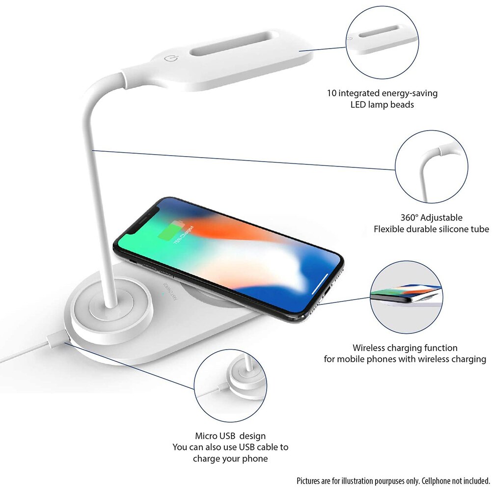 LED Portable Desk Lamp with Wireless Charger 3 Brightness Level Eye-Caring Table Lamps Wireless Charging Desk Light