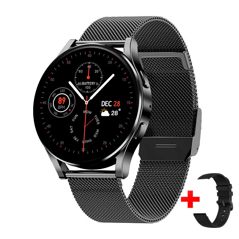 Vrouwen Smartwatch Full Touch Screen Ondersteuning Dial Call Hartslag Bloeddruk Smart Horloge Mannen Voor Samsung Android Horloge Vrouwen: Black mesh belt