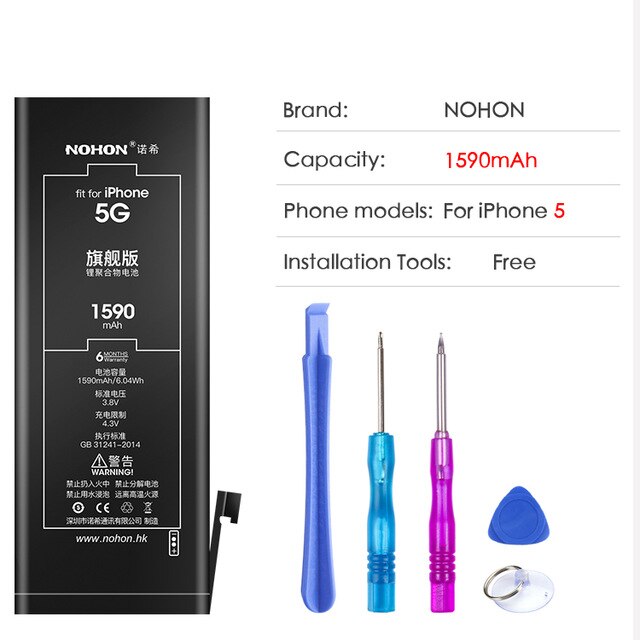 NOHON Hoge Capaciteit Originele Batterij Voor iPhone 6S 6 7 8 Plus 5 5S 5C SE Vervanging Bateria mobiele Telefoon Batterij + Gratis Tools