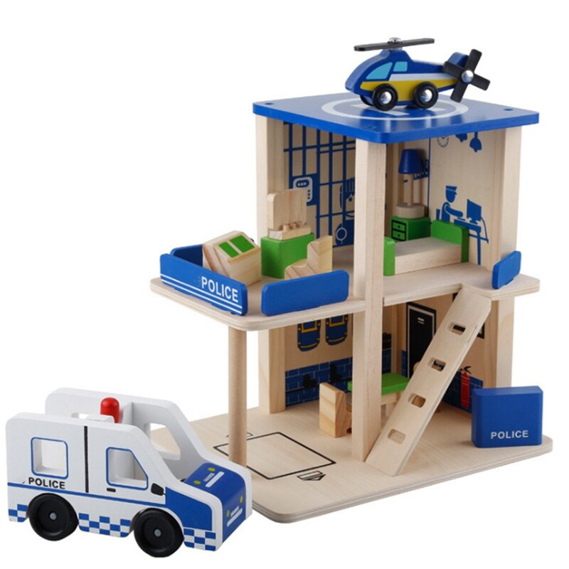 I bambini della Casa del Gioco di Ruolo di Simulazione FAI DA TE Capanna Stazione di Polizia Fire Station Ufficio Postale Giocattolo Di Legno