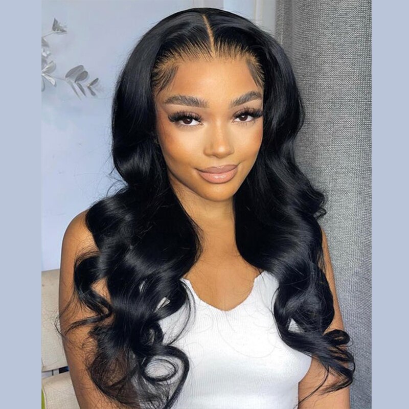 Smooth Black Body Wave Synthetic Wigs for Black Women High Temperature Fiber Hair Synthetic Lace Front Wig Daily Wig
