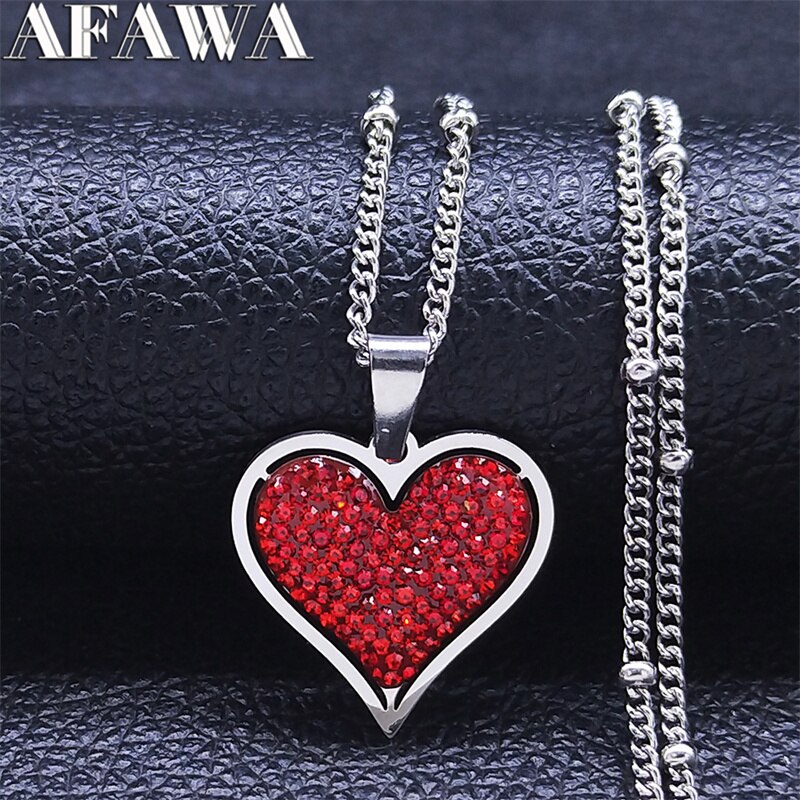 Liebesherz-anhänger aus rotem kristall und edelstahl, kleine halskette für damen/herren, silberfarben, schmuck, geschenk für frauen,  n8049 01