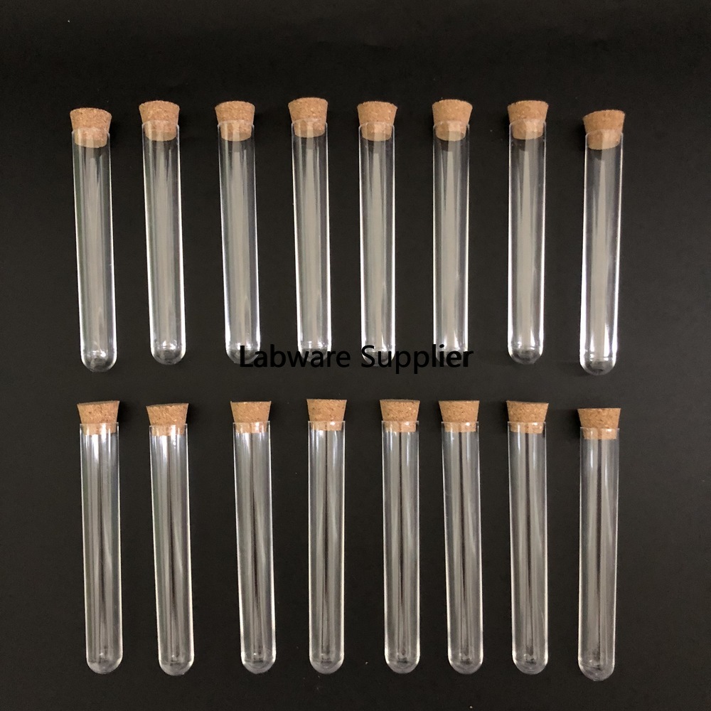 10pcs 15x100mm Clear Plastic reageerbuizen met kurken Plastic laboratorium test ronde buis plug lab Transparant plastic buizen flacon