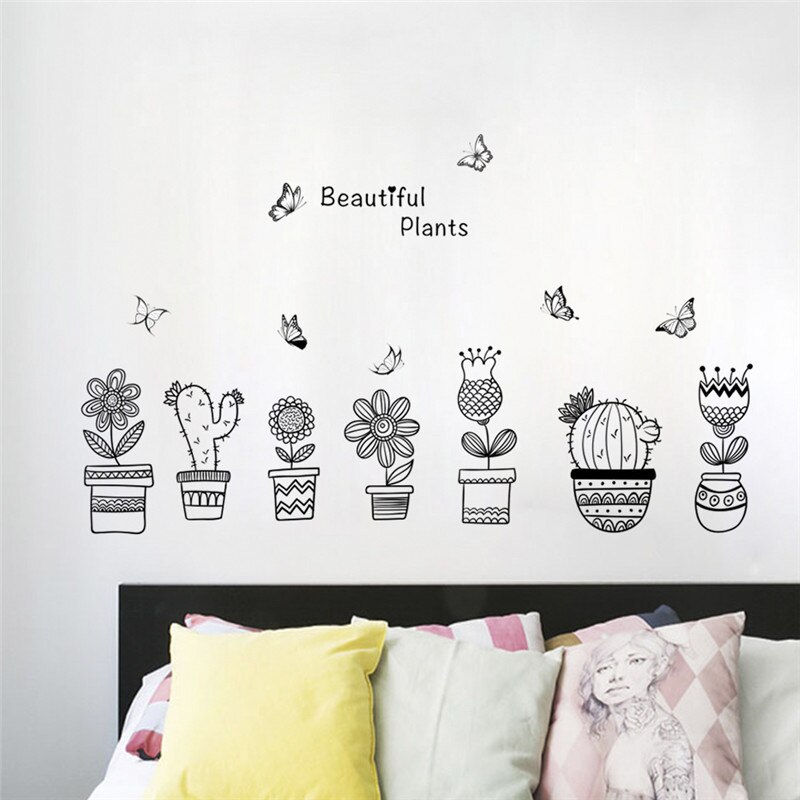 Potteplante blomst sommerfugl wallstickers decalques boligdekoration adesivo de parede boligdekoration wallsticker wallsticker vægmaleri plakat