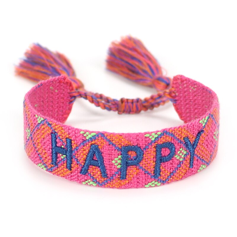 Coppie di amore Del Braccialetto Per Le Donne Degli Uomini Lace-up Regolabile Intrecciato I Braccialetti Tessuto Braccialetti Della Nappa Boho Originale Commercio All'ingrosso Dei Monili: Be happy-fushia