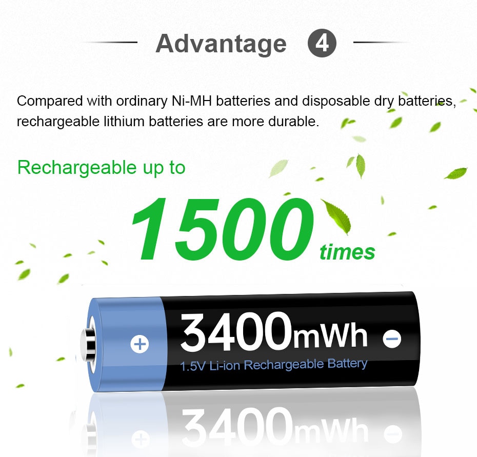 1.5V AA Rechargeable Battery 3400mWh Rechargeable Battery AA 1.5V for Controller Camera AA 1.5V Rechargeable Battery AA 1.5V