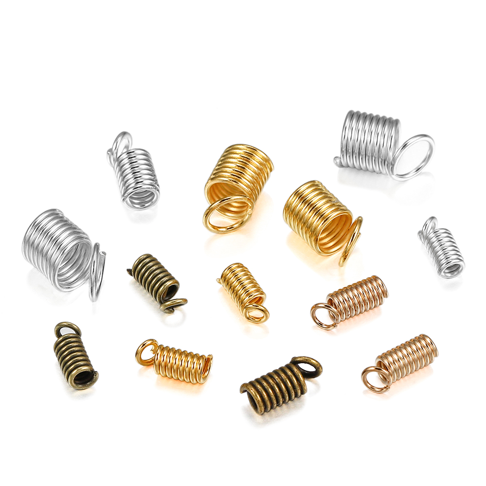 100pcs Metal Spring Crimp Clasps Leather Coil Cord Ends Fastener End Caps Connectors For DIY Bracelet Jewelry Making Accessories