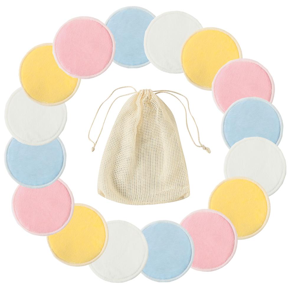Herbruikbare make-up pads, wasbare reinigingspads van katoen, microvezel make-up remover, bamboe gezichtspads met waszakje van netstof: 16 stuks