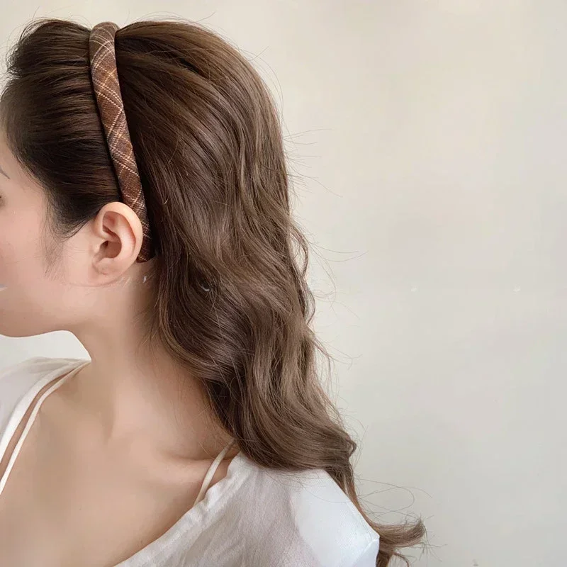 Diadema con bisel a cuadros para mujer, diadema Retro coreana para niña, aro Vintage para , accesorios para bandas para el cabello