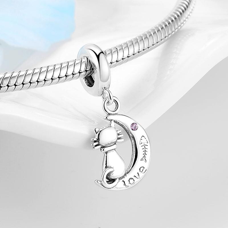 925 Ciondolo in Argento Sterling Amo pesce Bella del gattino del Gatto di Fascino Monili Che Fanno fit Originale Europeo di Fascino DIY Del Braccialetto Della Collana