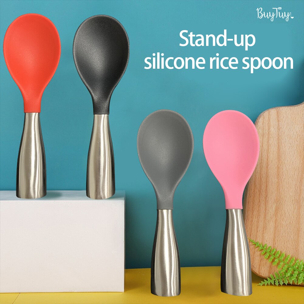 Cuchara de silicona para arroz, olla antiadherente para cocinar arroz, de acero inoxidable, alta temperatura