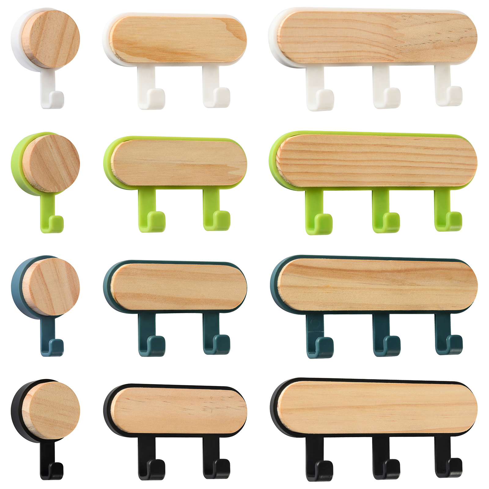 1 Stuks Sterke Zelfklevende Deur Muurhangers Haken ABS Houten Hoedenrekken Sleutelhanger Muur Organisator Keuken Badkamer Accessoires