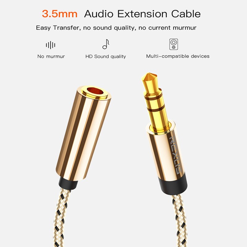3.5mm Male To Female Gold Stereo Audio Headphone Extension Cable Adapter Aux Cord Extender For PC Laptop Phone Car Speaker