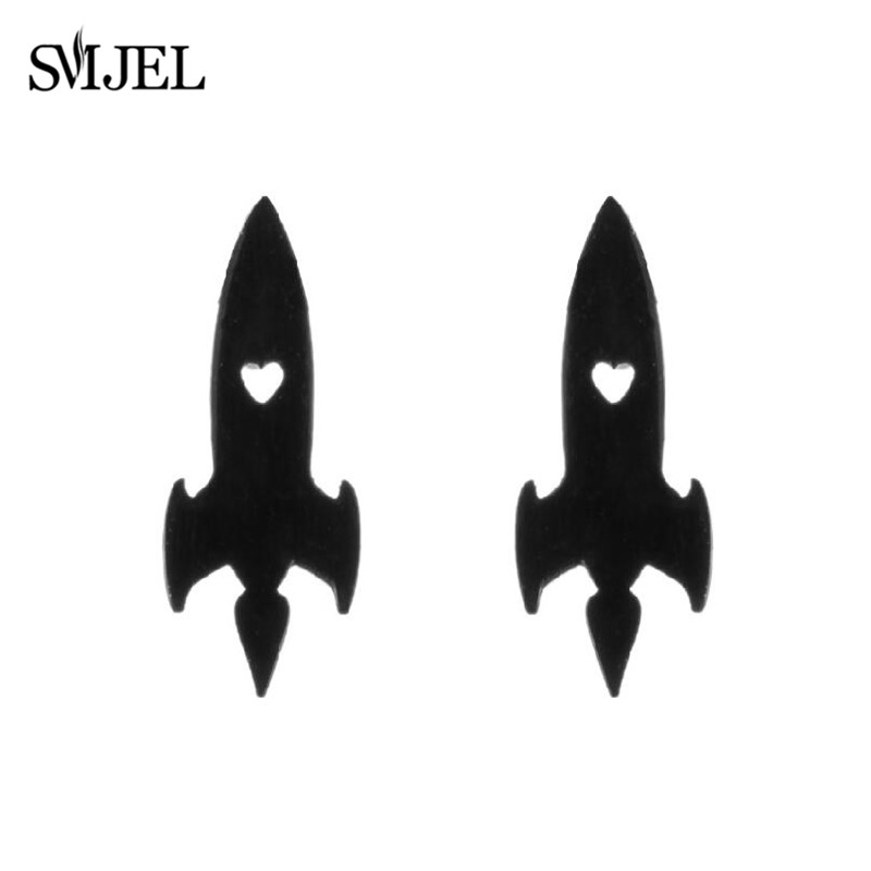 SMJEL-pendientes pequeños negros para bicicleta para hombre y mujer, joyería para Piercing en la oreja de acero inoxidable, aretes deportivos para Fitness,: Con recubrimiento de titanio