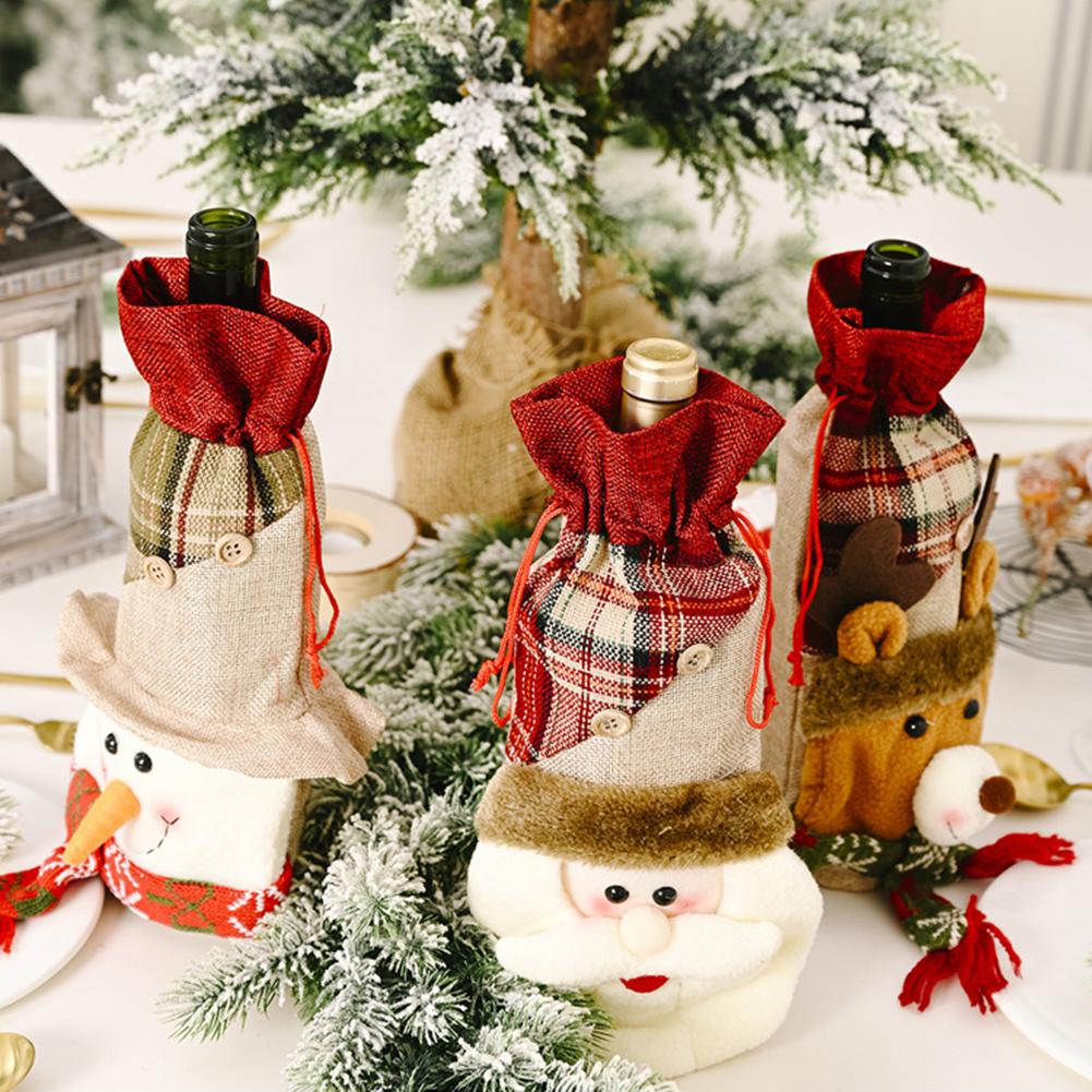 Hem julborddekor älg snögubbe vinflaskomslag xmas prydnad påse vin kylflaska flaskor öl julvinflaska