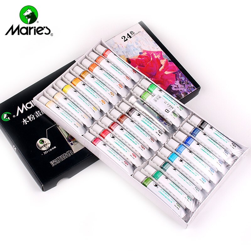 Marley Watercolor Gouache Pigment Set for Beginners Non-Toxic Washable 12/18/24/36 Colors Tubular Child Student Paint 12ml