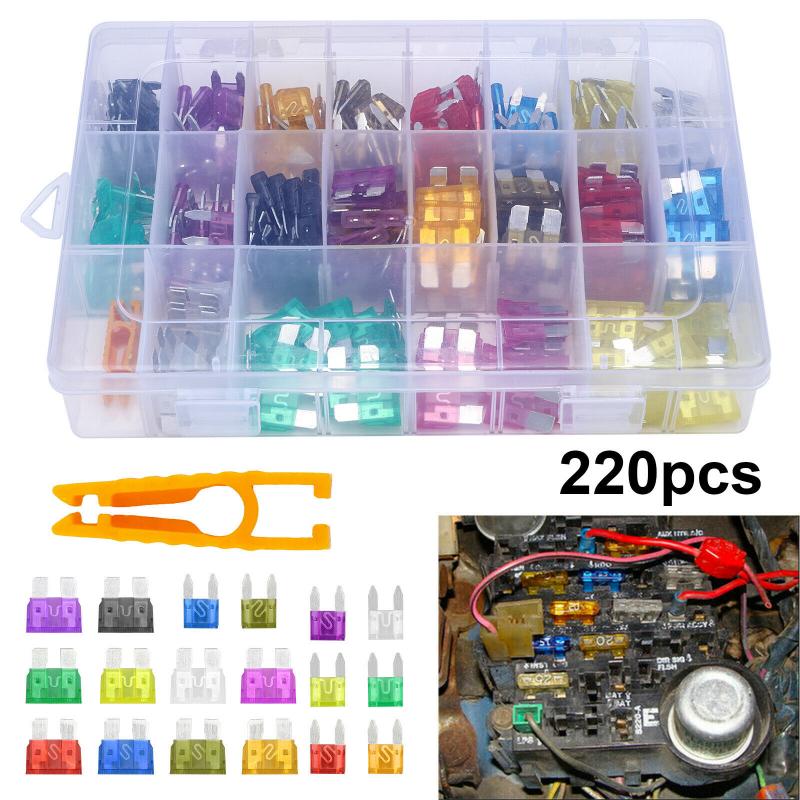 220 st bil bil lastbil bil blad säkring sortiment diverse kit blad set säkring kit apm, atm säkerhetsrör xenon lampa säkringsverktyg