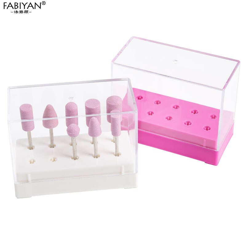 Nail Art Drill Bit Acrylic Holder Case Organizer Storage Box Manicure Container Exhibition Stand For Display Tool 10 Holes