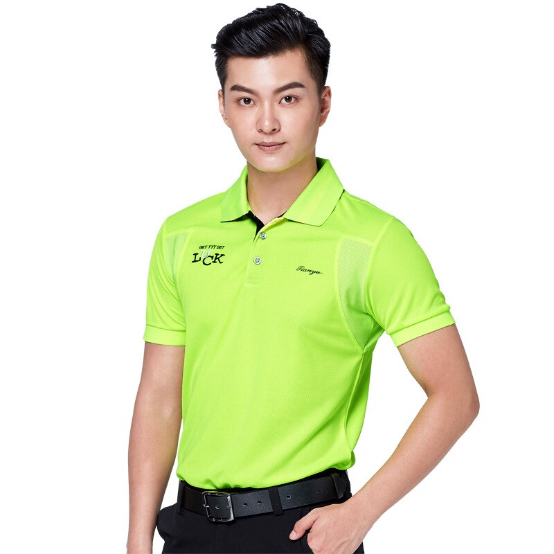 Herre træning golftrøje kortærmet åndbare toppe mænd hurtigtørrende behagelige slanke toppe golfbeklædning  d0662: Grøn / L