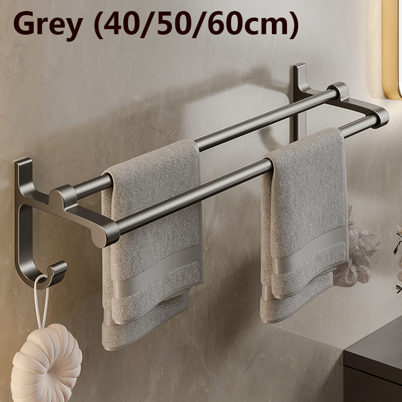 Barra de toalla de baño sin clavos, accesorios de baño, soporte de toalla de aluminio de doble barra, soporte de toalla de mano de ducha de 2 niveles, 40 CM, 50 CM, 60CM: XL / Bronce