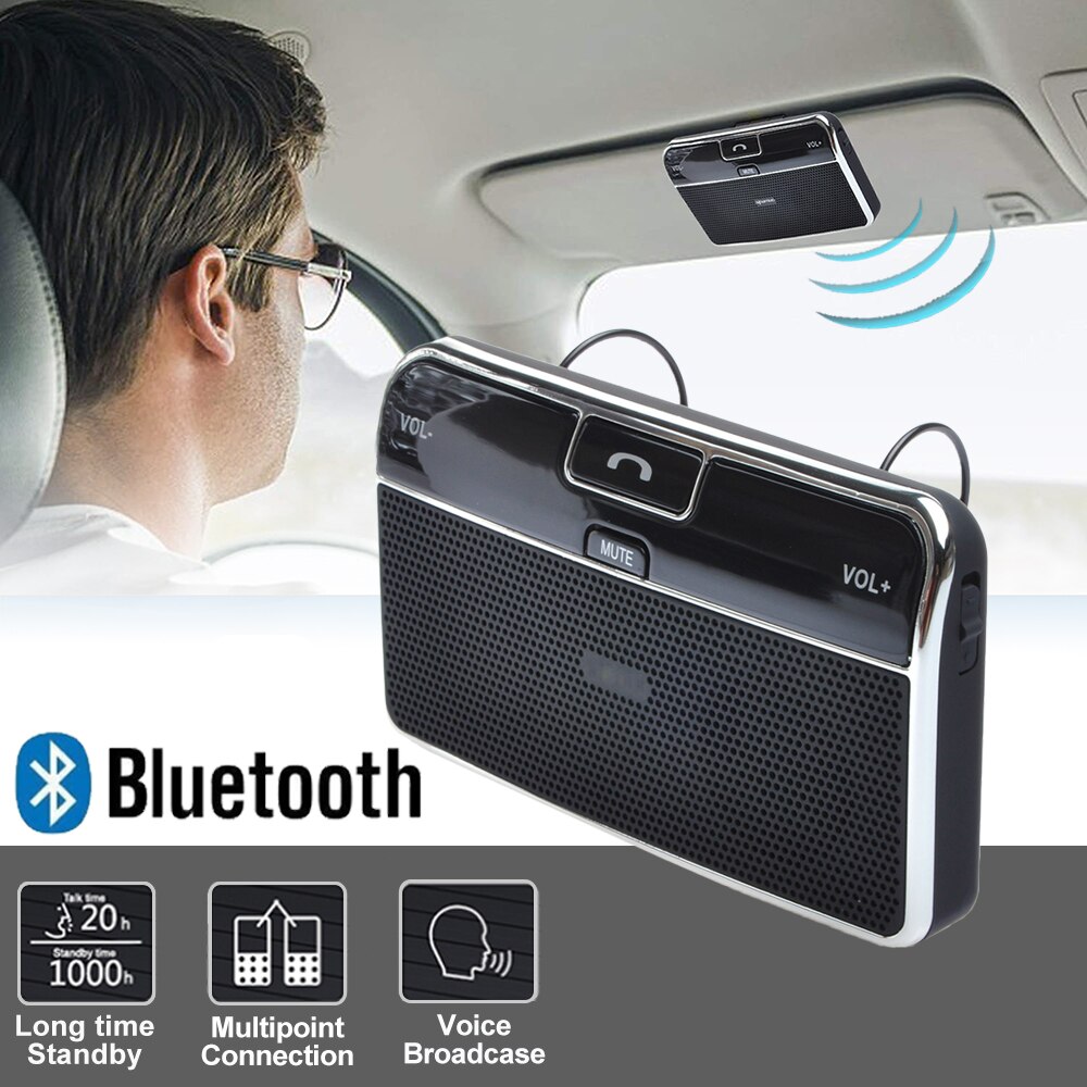 JINSERTA Solar- angetrieben Auto Freisprecheinrichtung Bluetooth Bausatz Hände freies Sonnenblende Lautsprecher mit Telefon Buch Stimme Aufruf