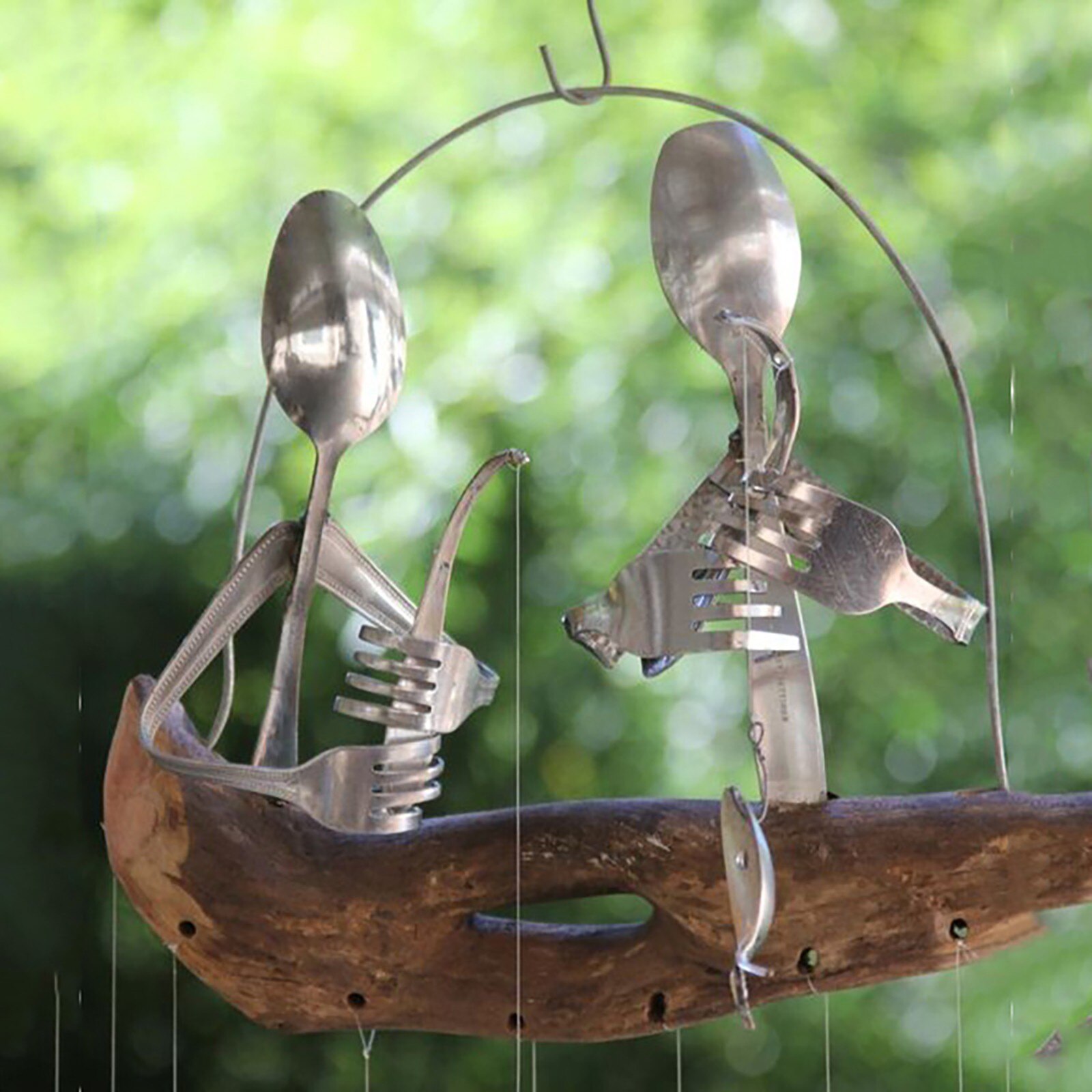 Garden Decoration Outdoor Fishing Man Spoon Fish Sculpture Wind Chime Boat Fishing jardin decoration exterieure Garden Decor