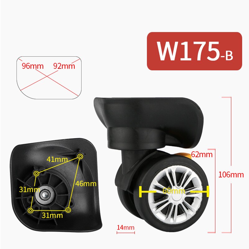 Suitcase Wheel Luggage Replacement pull rod box Wheel mute universal wheels travel bag casters accessories for suitcase Casters: W175-B(2wheel) Black