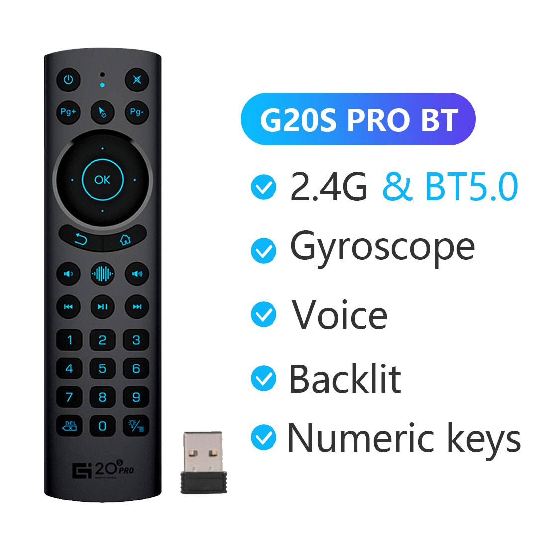 G20BTS Plus G20S Pro 2.4G Voice Backlit Smart Air Mouse Gyroscope IR Learning Google Assistant Remote Control For Android TV BOX: G20S PRO BT