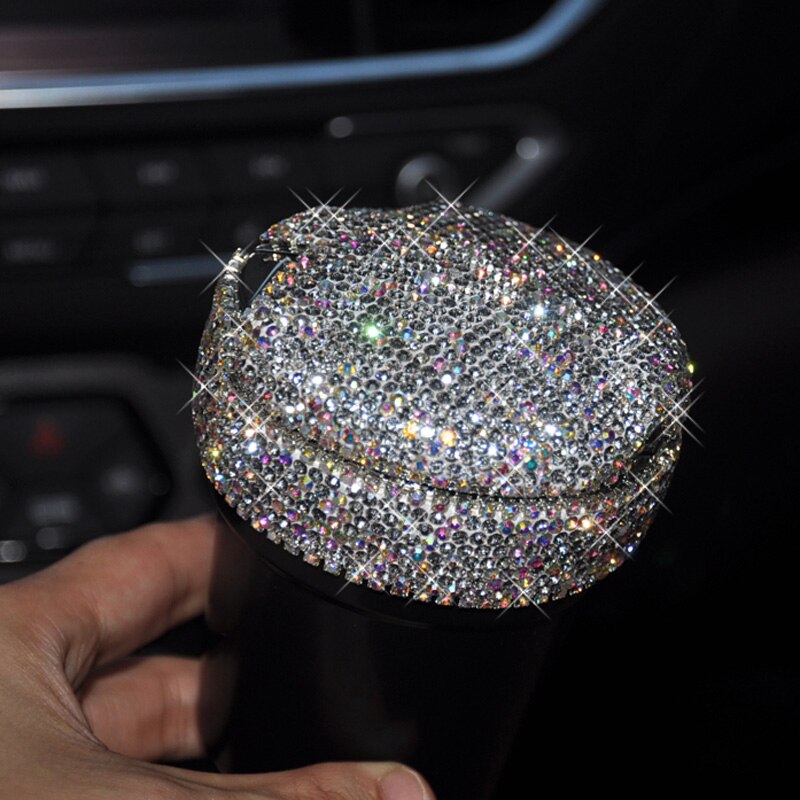 Strass Draagbare Auto Asbak met Led Licht Kristal Diamant Auto Ash Tray Asbak Opslag Bekerhouder voor Meisjes Auto Accessoires