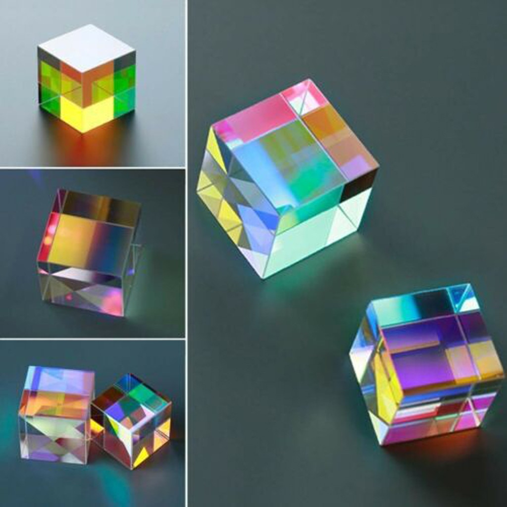 Optical Experiment Instrument CMY Optical Prism Cubes - Optical Glass Prism, RGB Dispersion Six-Sided Rainbow Cube of Light Colo