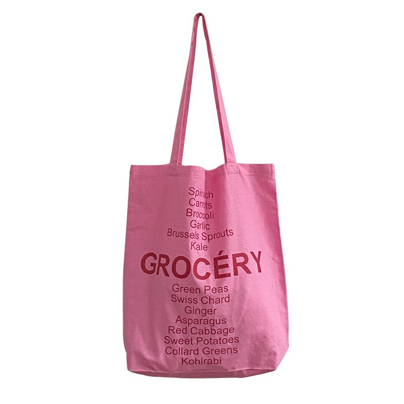 Ladies Canvas Shoulder Bag Female Pink Letter Printing Casual Tote Woman Simple Shopping Bag Student School Bag Girl Handbag: Pink
