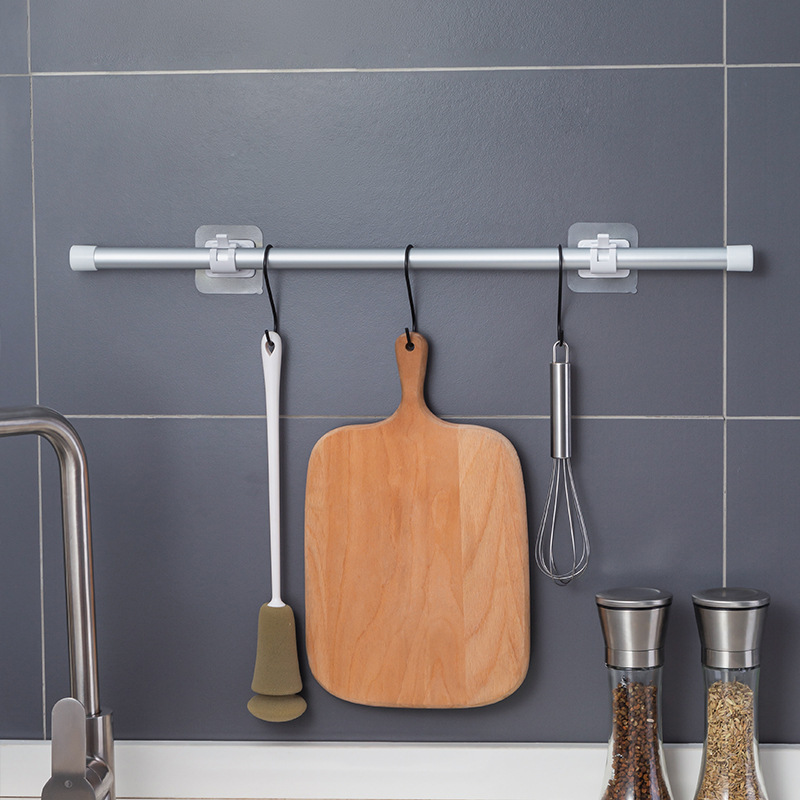 2Pcs Self Adhesive Curtain Hanging Rod Brackets Organized Pole Holders Bathroom Room Towel Bar Hook Support Rail Clamps Fixed