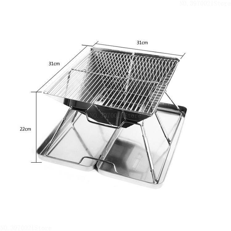 Stainless Steel Outdoor Charcoal BBQ Grill Rack Folding BBQ Barbecue Accessories Portable Home Kitchen Camping Cooking Tools