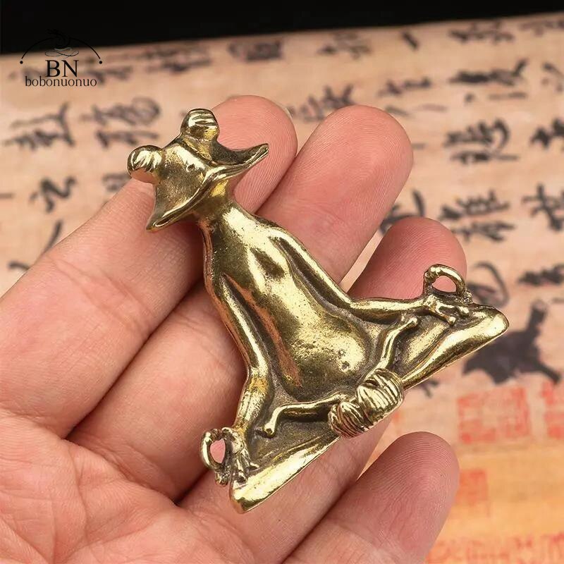 Retro Brass Meditate Zen Buddhism Frog Statue Small Ornament Copper Animal Sculpture Incense Burner Home Desk Decoration Tea Pet