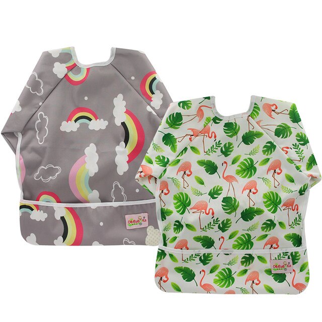 2-Pack Baby Slabbertjes met Mouwen - Waterdichte Voedselslabber met Zak - Dierenprint: Zy3842
