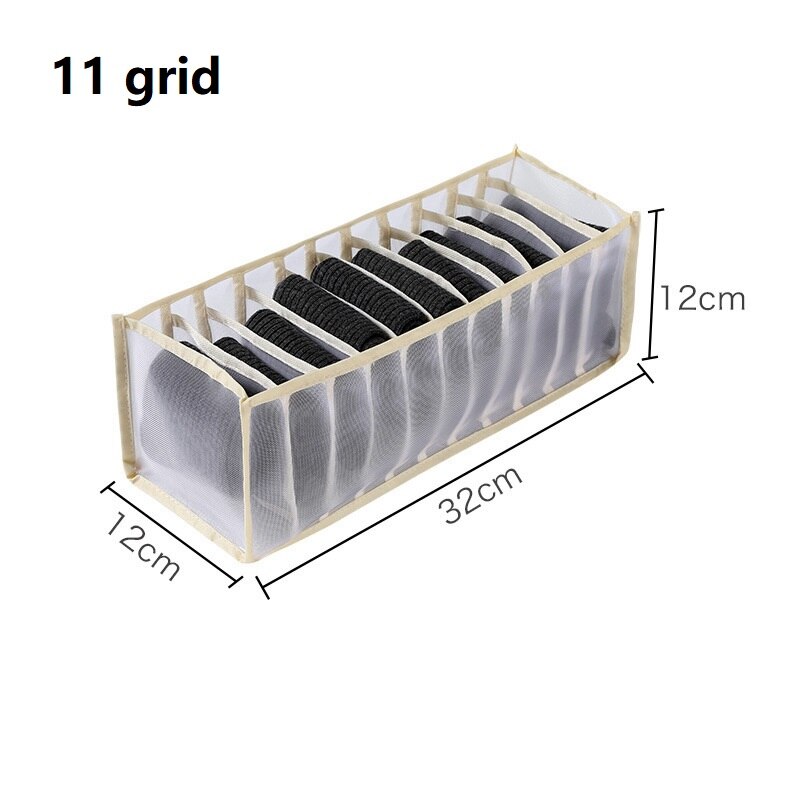 Foldable Cloth Organizer Closet Drawer Organizer With Divider Jeans Leggings Underwear Socks Storage Box Wardrobe Pants Storage: Beige 11 Grid