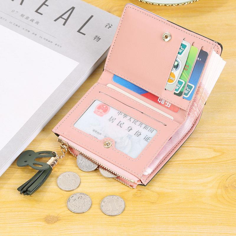 Geometric Tassel And Rabbit Decoration Leather Wallets Women Phone Pocket Purses Hasp Clutch Wallets