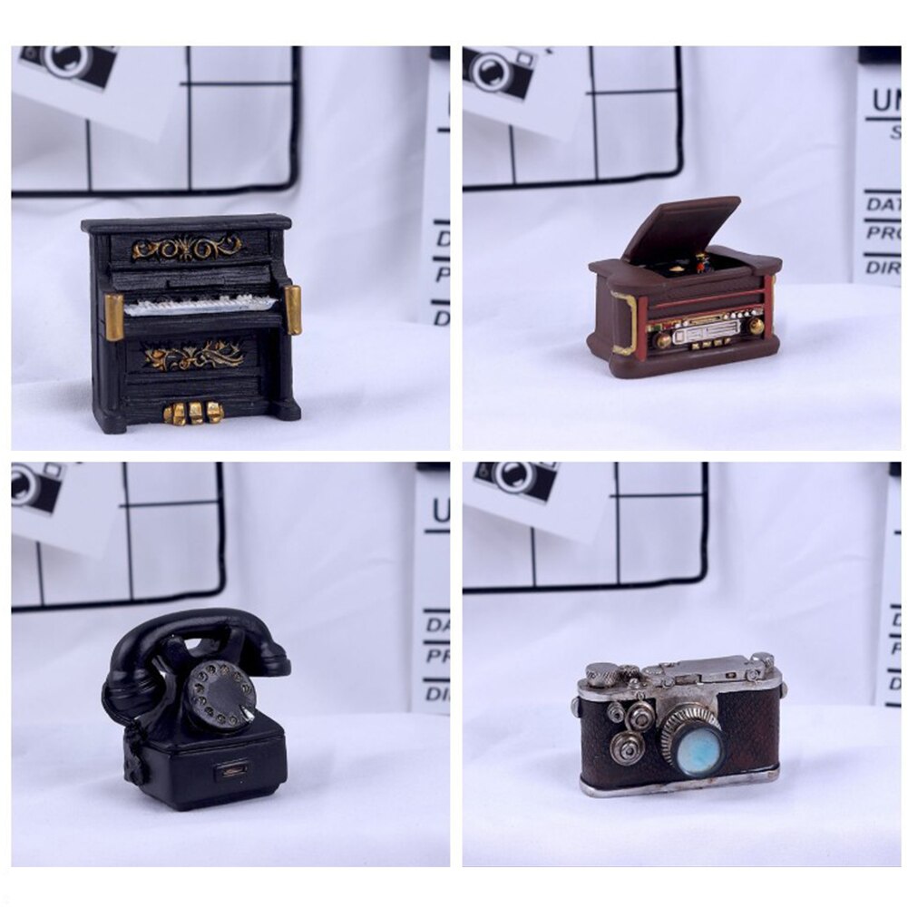 Vintage Mini Resin Crafts Phonograph Camera Piano Radio Model Nostalgia Living Room Home Decor Photo Prop