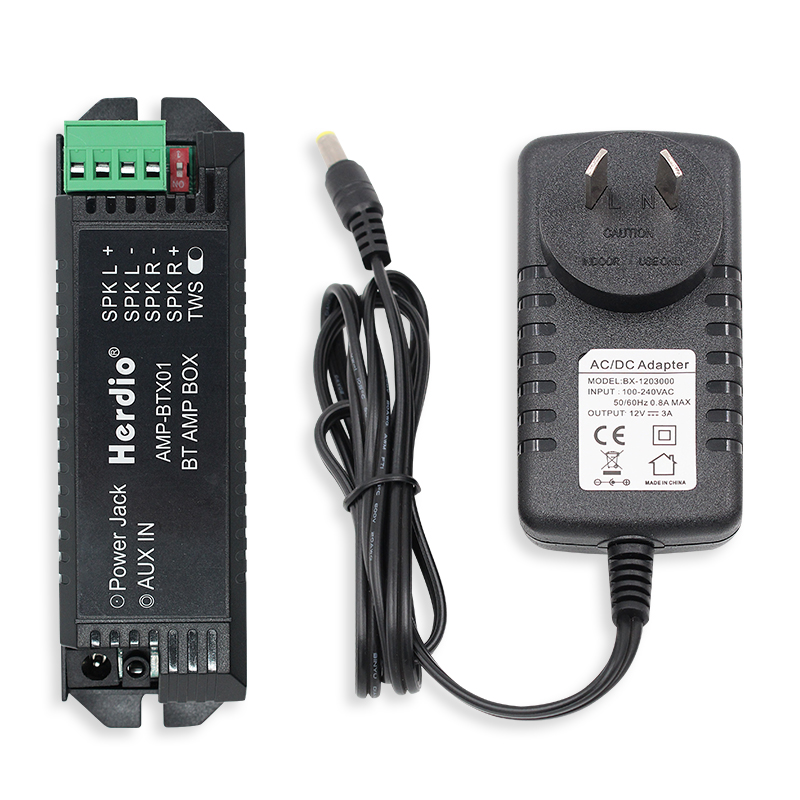 Herdio 12V3A EU/US/UK/AU Power Adapter Stereo Receiver Bluetooth Amplifier Box For Bluetooth Ceiling Speaker Office Home: Silver