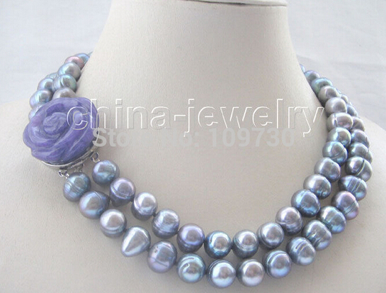 > 2row zwart fout zoetwaterparels ketting-bloem clas