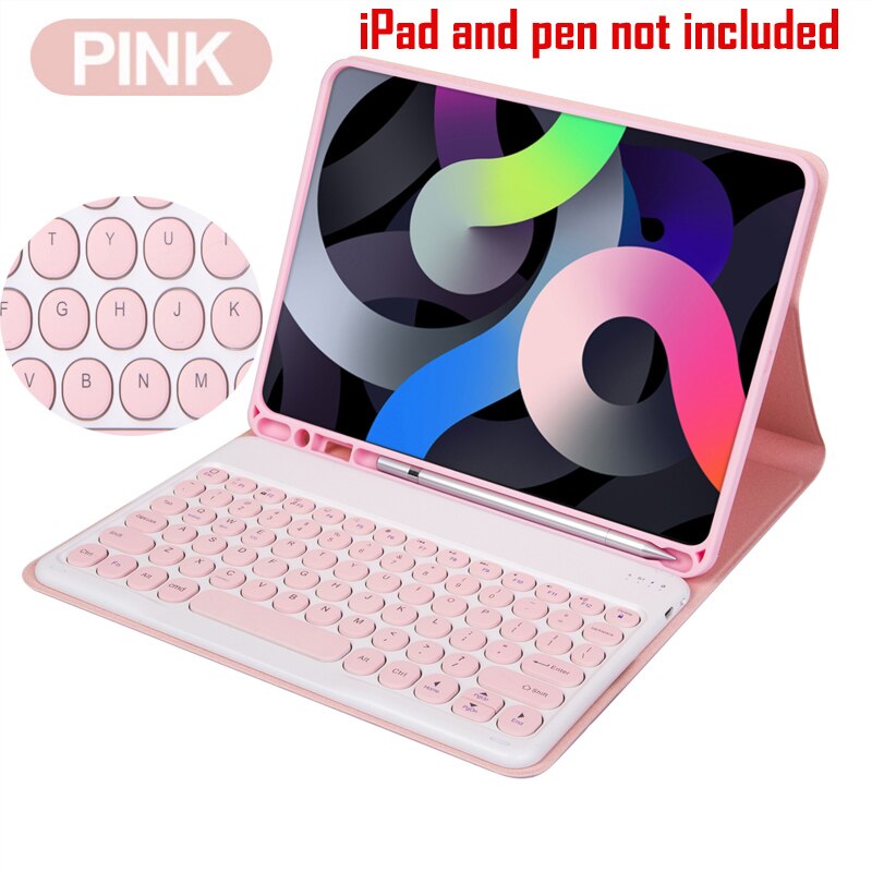 For iPad 10.2 Case with Keyboard for Apple iPad 7 8 9 7th Gen 8th 9th Generation bluetooth keyboard Mouse Cover Cases: Pink