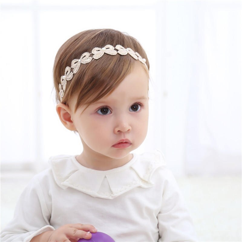 Wecute Gold Lace Baby Hoofdband Meisjes Tulband Hoofddeksels Parel Tiara Baby Peuter Haar Accessoires White Solid Mooie Boog Band