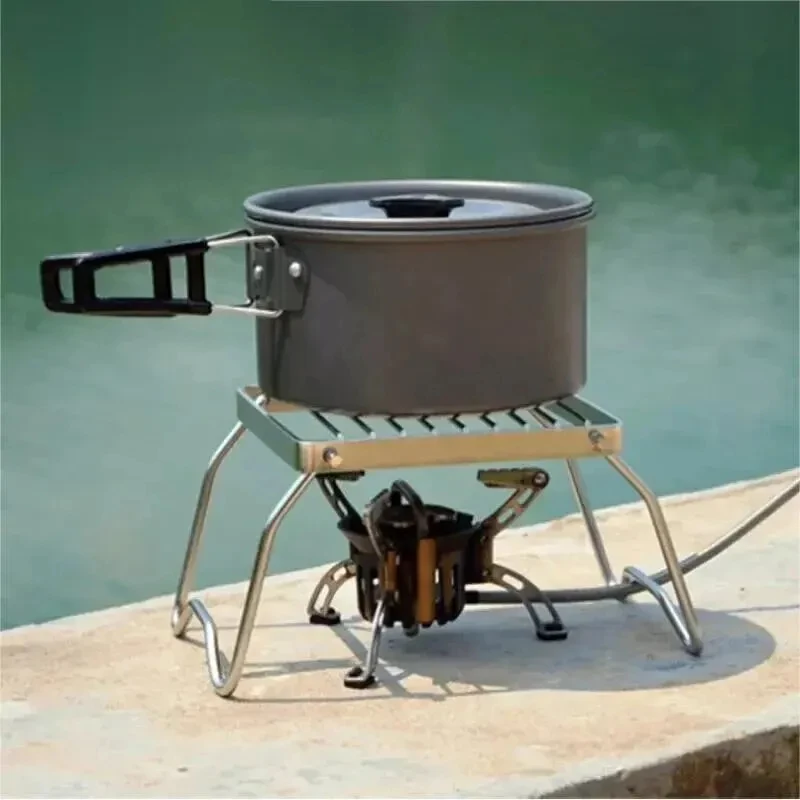 Outdoor Roestvrijstalen Kachelhouder Camping Draagbare Opvouwbare Mini Barbecue Rack Set Pot Houder Bakplaat